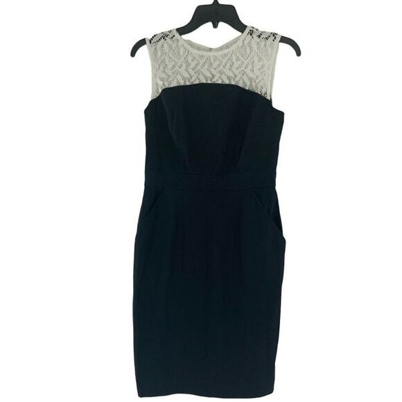 Studio One Dress Women Size 6 Embroidered Sheer Neckline Knee Length Back Zipper - Picture 4 of 10